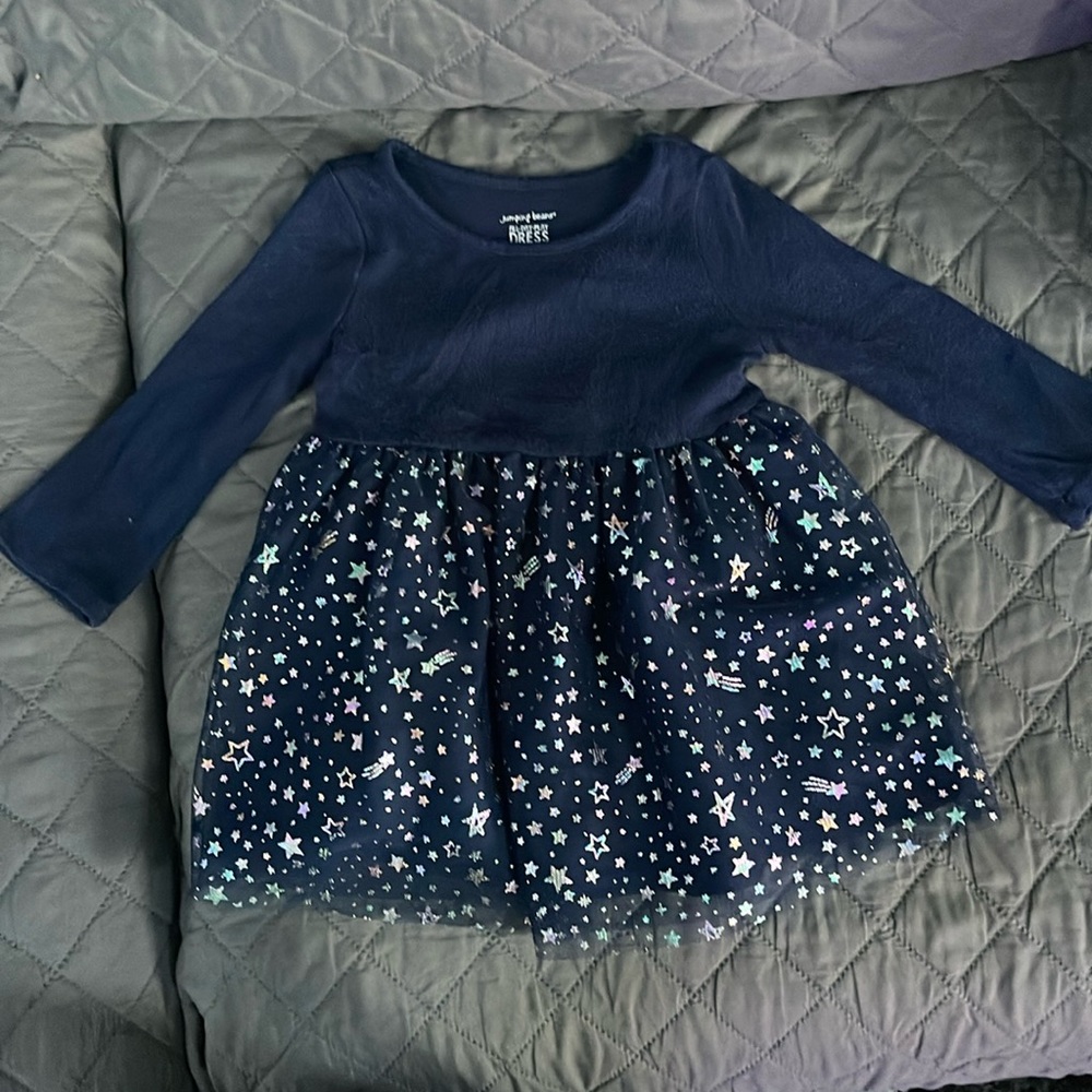 A toddler blue dress, size 12M.